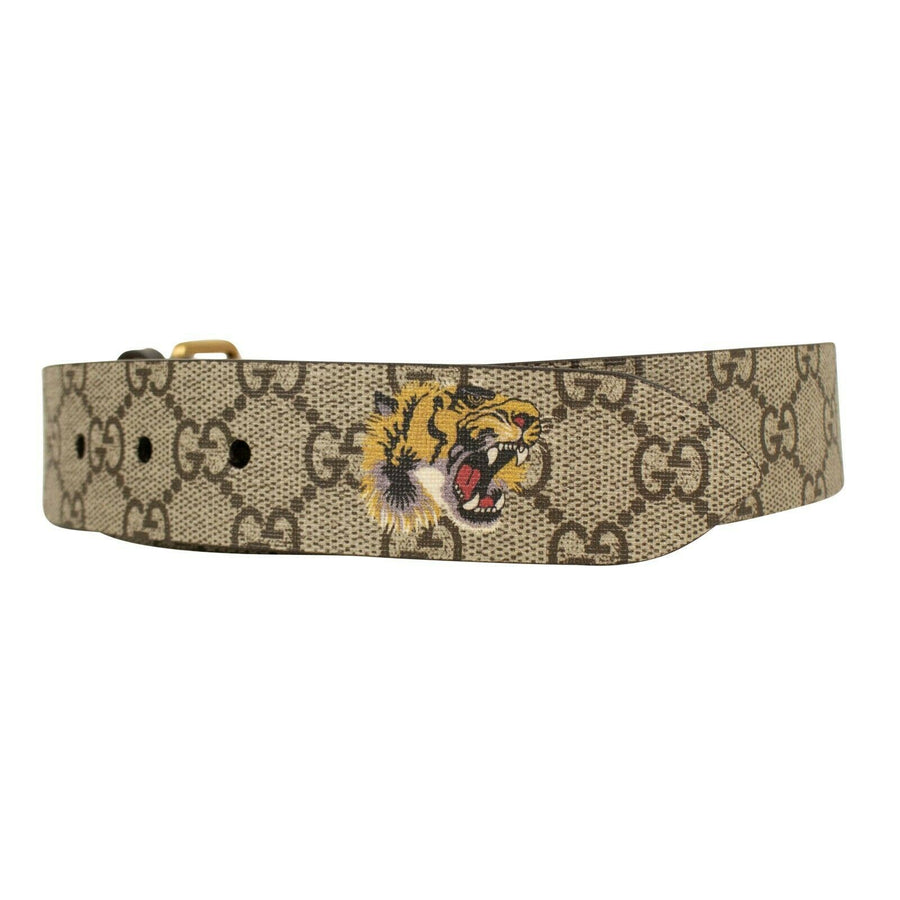 Tiger Print GG Supreme Leather Belt -Beige