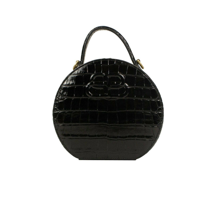 Leather Embossed Crocodile Vanity Mini Shoulder Bag - Black