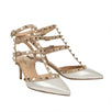 Metallic Leather Rockstud Ankle Strap Pumps - Silver / Blush