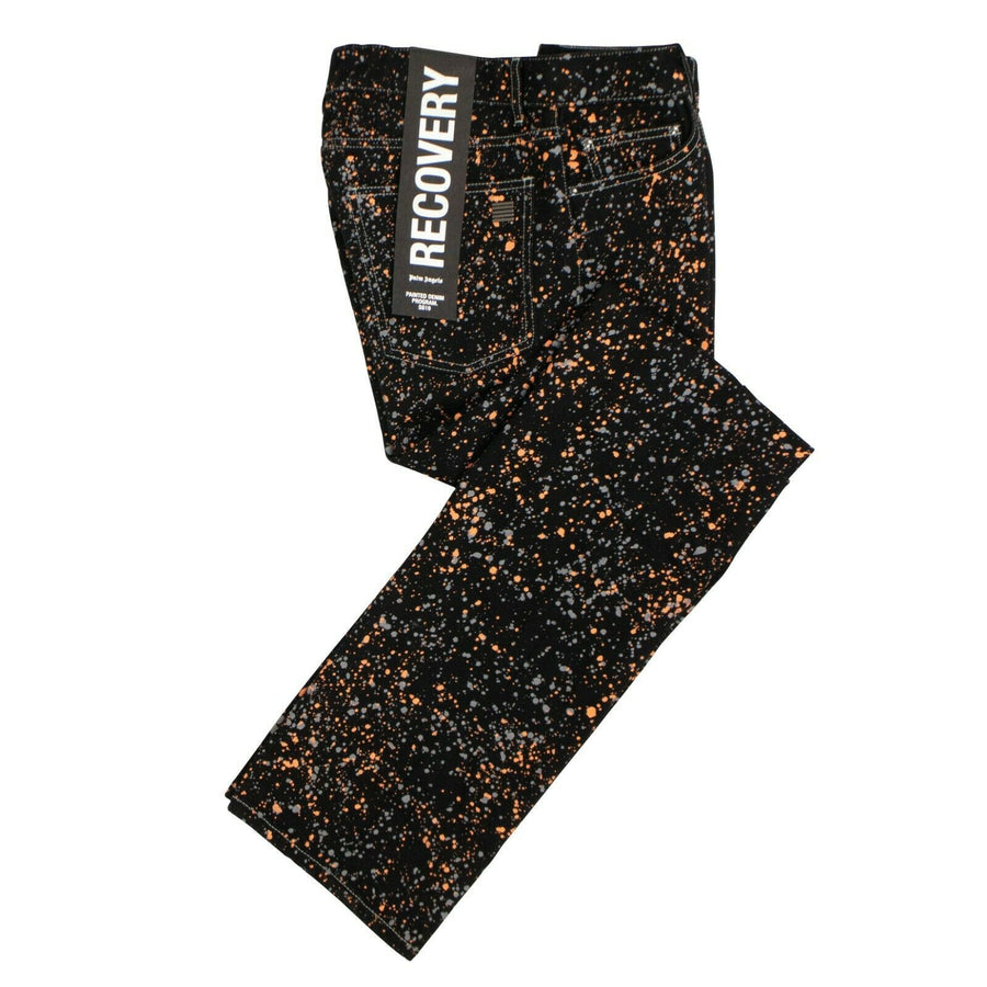 Cotton Paint Splattered Denim Pants -  Black