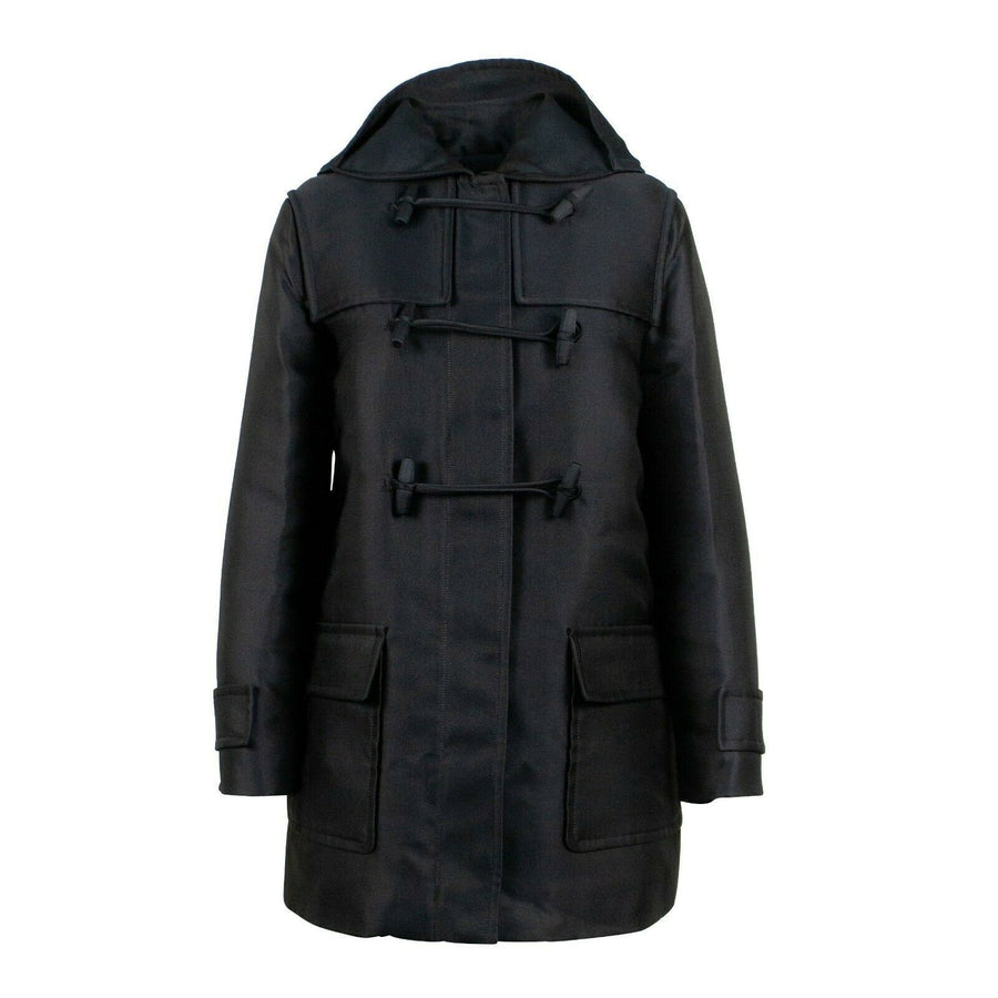 Polyester Blend Single Breasted Over Coat - Black