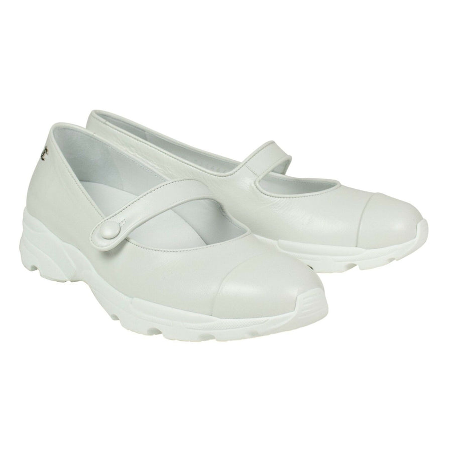 Calfskin Leather Mary Jane Sneakers Flats - White