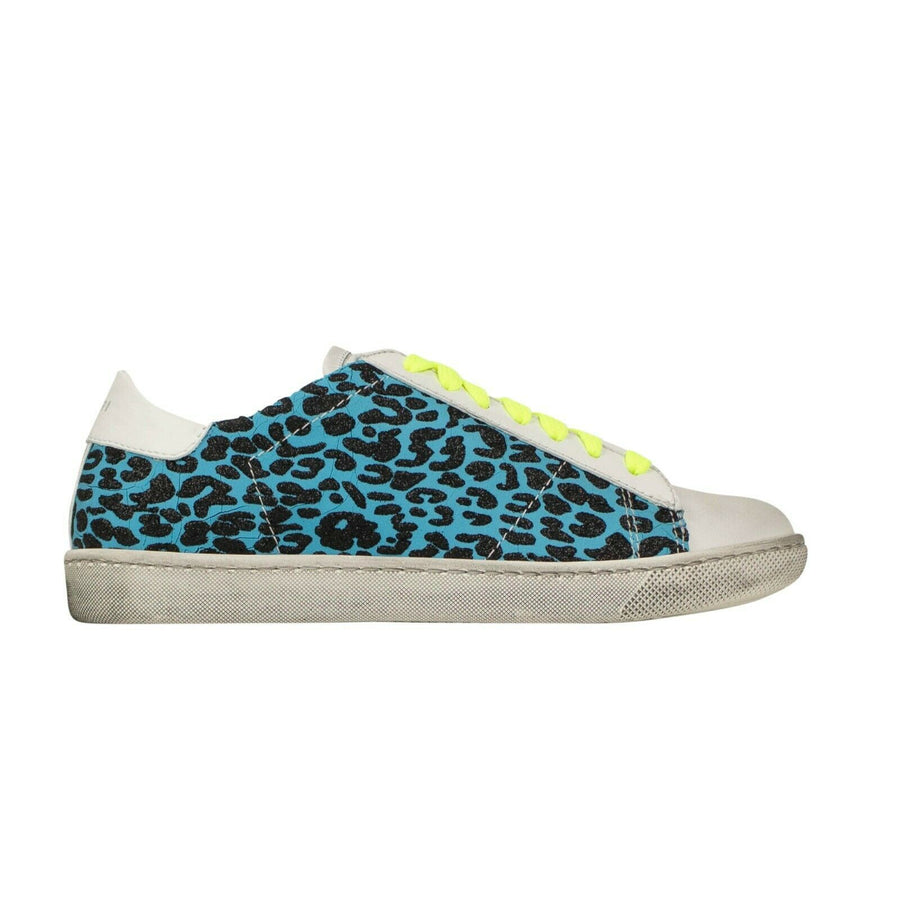 Women's Leather Viper Neon Leopard Low Sneakers - Blue