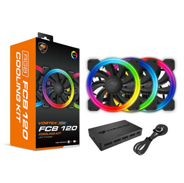 Cougar CF-V12SET-FCB cooling kit with 3 120mm omnidirectional RGB fans, core box V2 and remote