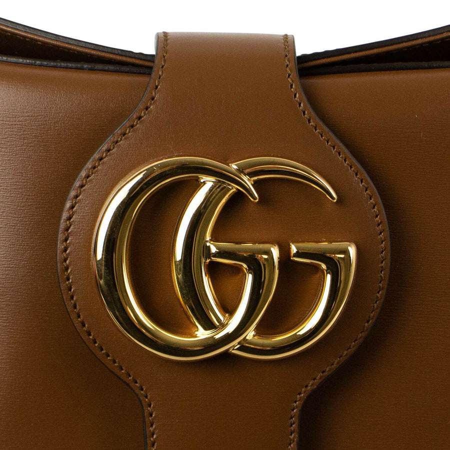 Leather Large GG Gold Logo 'Arli' Medium Shoulder Bag - Brown