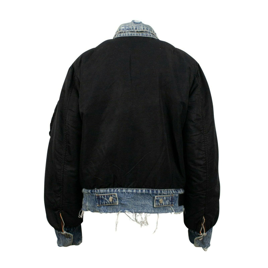 Reversible Distressed Denim Bomber Jacket - Black