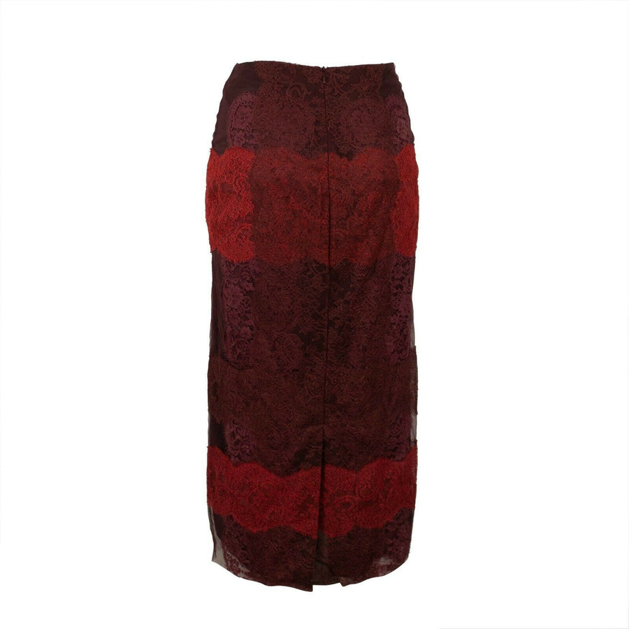 Stripe Lace Midi Skirt - Red