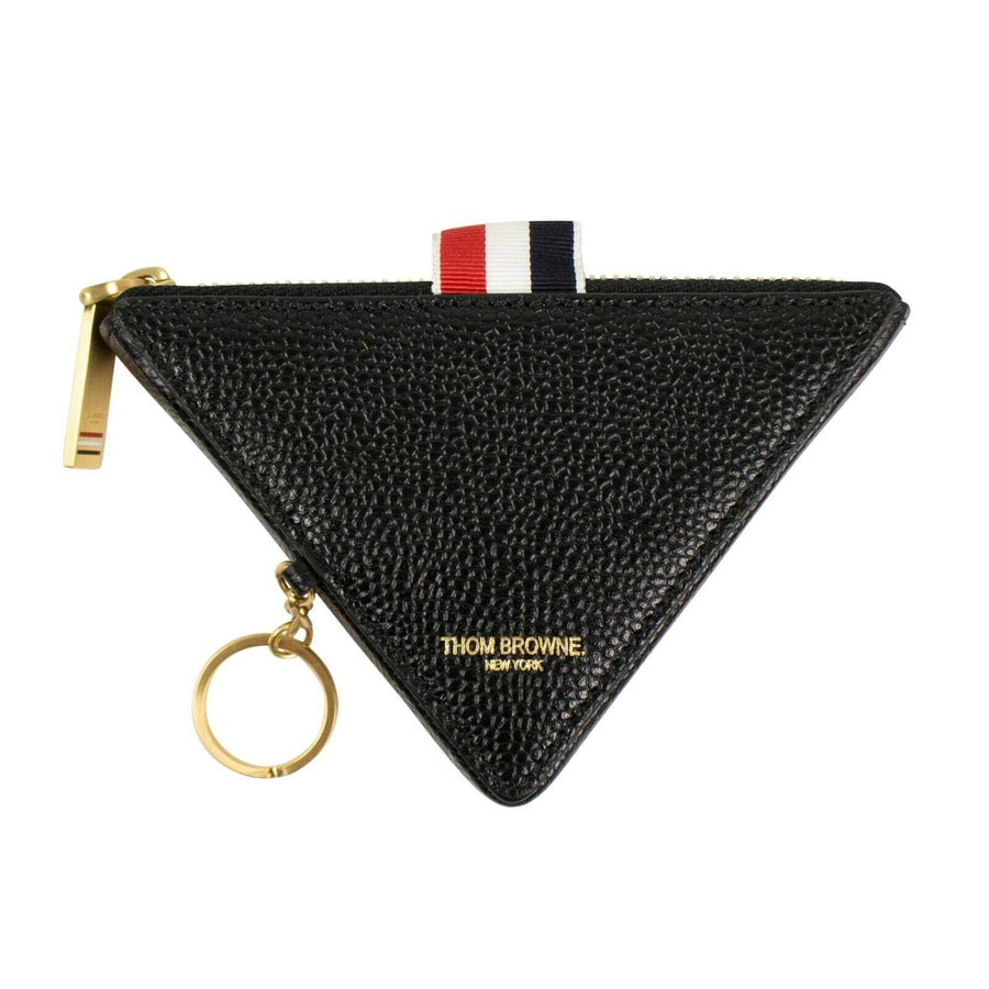 Leather Triangle Key Chain Coin Pouch - Black