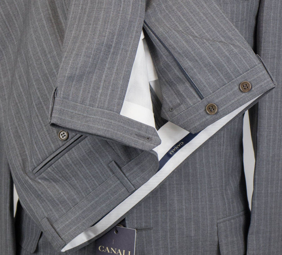 Drop 4 Striped Wool 3 Button Suit - Gray