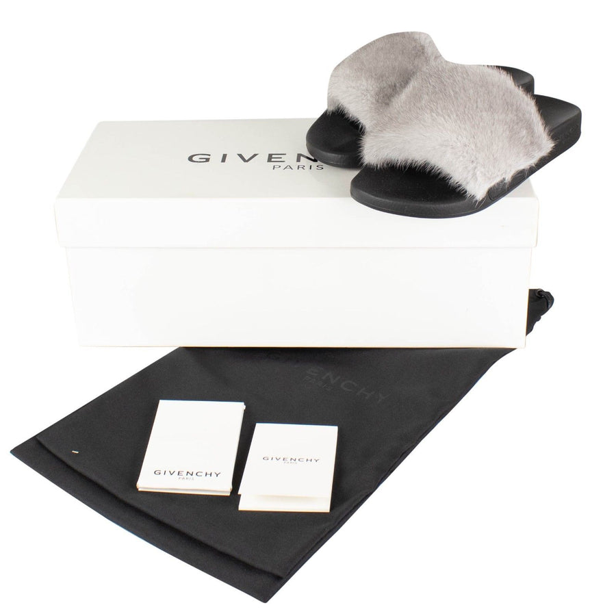 Mink Fur Slides - Gray