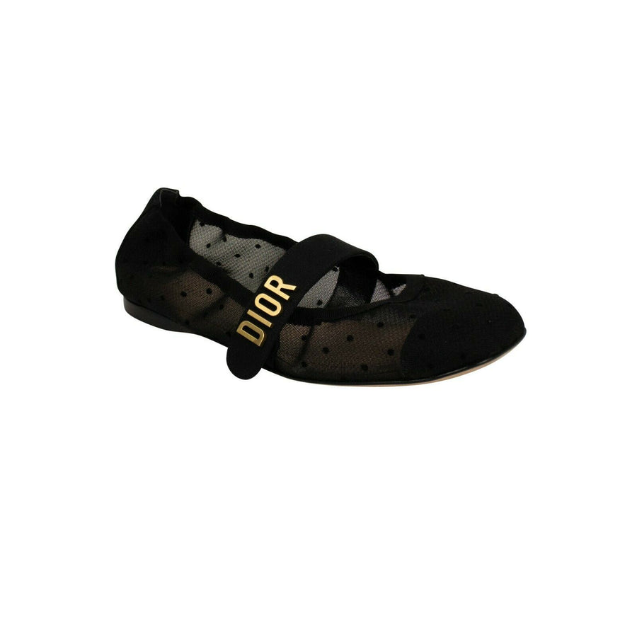 Mesh Baby D Polka Dot Ballet Flats - Black