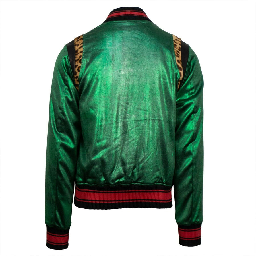 Metallic Silk Baseball Bomber Varsity Jacket - Green