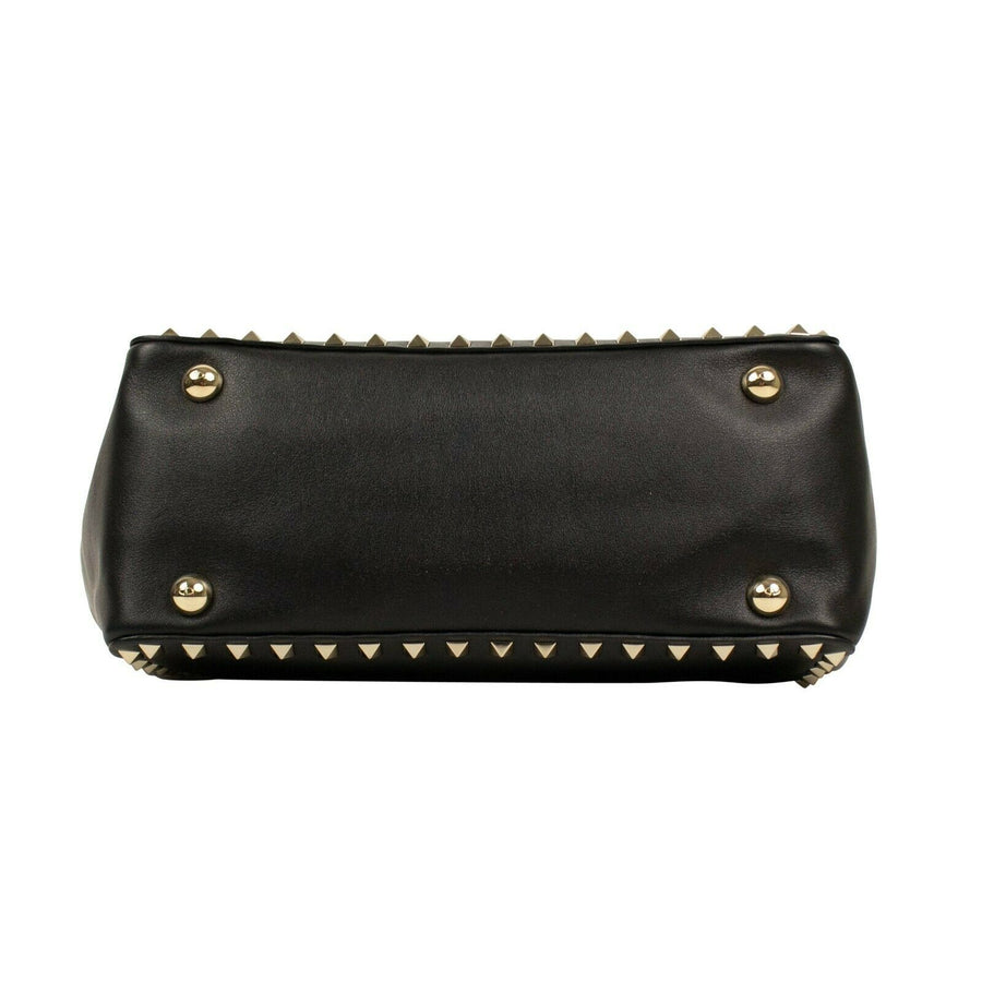 Rockstud Mini Vitello Leather Tote Shoulder Bag - Black