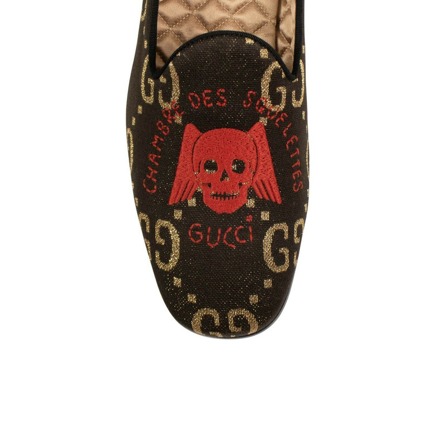 Men's GG Embroidered Skull Loafers - Brown