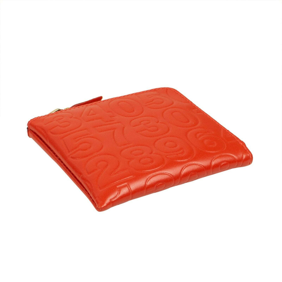 Leather Number Embossed Slim Wallet - Red Orange