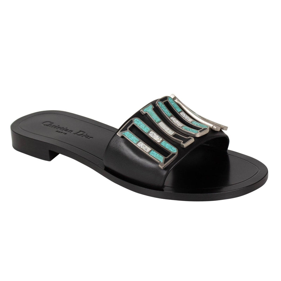 Diorevolution Leather Logo Mule Slides - Black