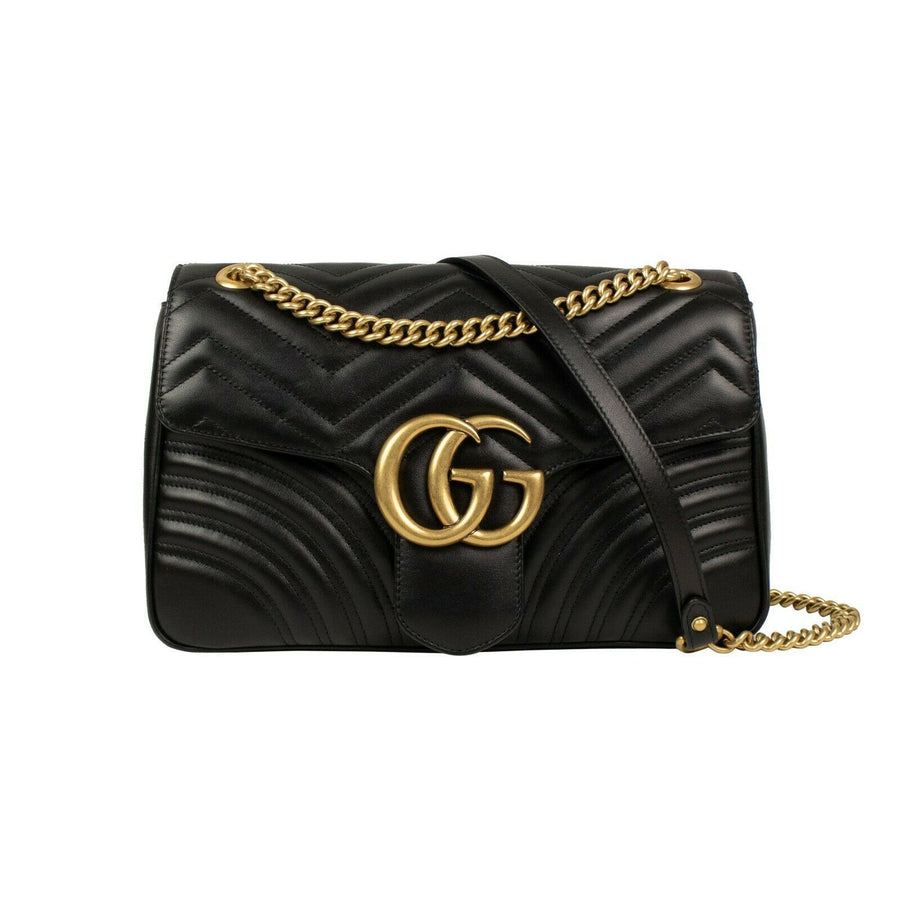 Medium Quilted GG Marmont Chevron Leather Shoulder Bag - Black