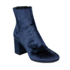 Velvet Block Heel Ankle Boots - Blue