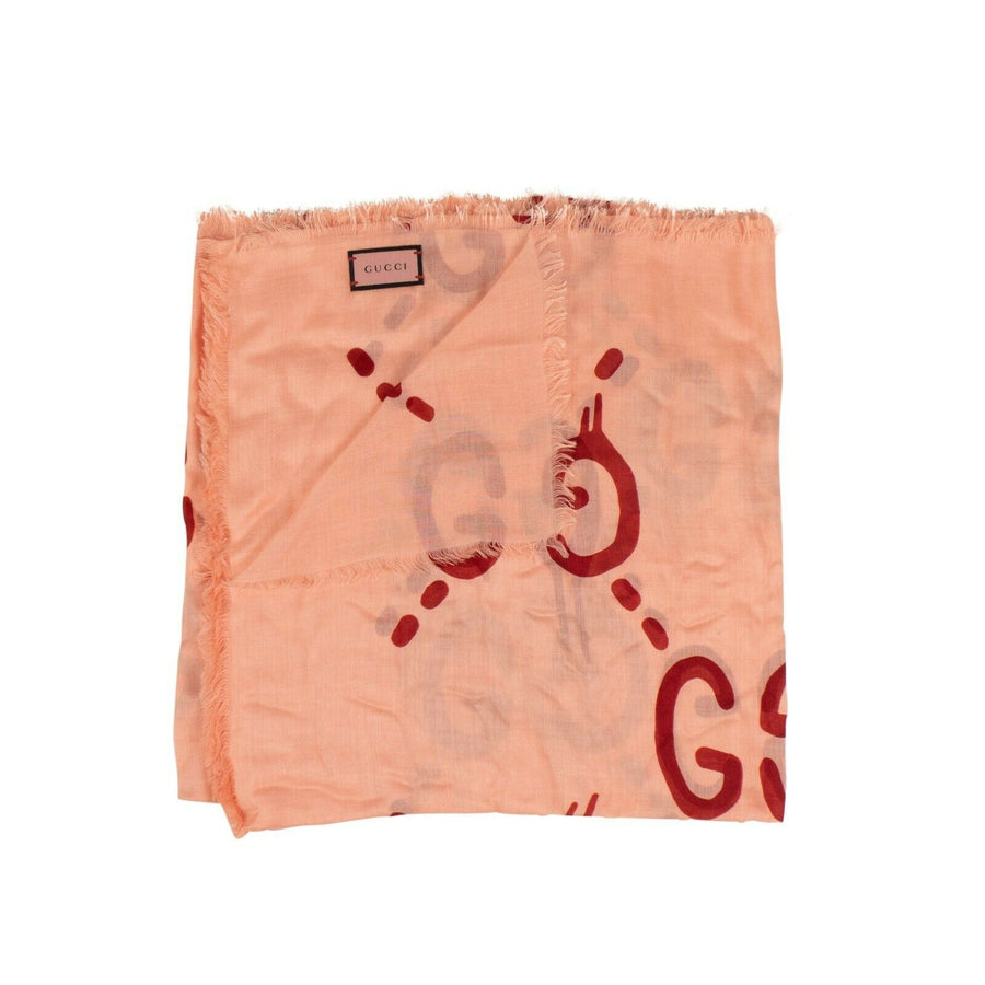 Logo 'GG Ghost' Printed Shawl Scarf - Pink