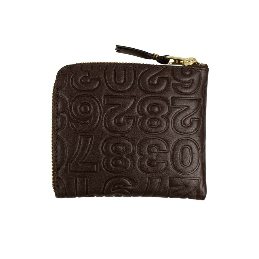 Leather Number Embossed Slim Wallet - Brown