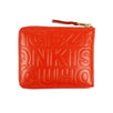 Leather Letter Embossed Small Wallet - Red Orange