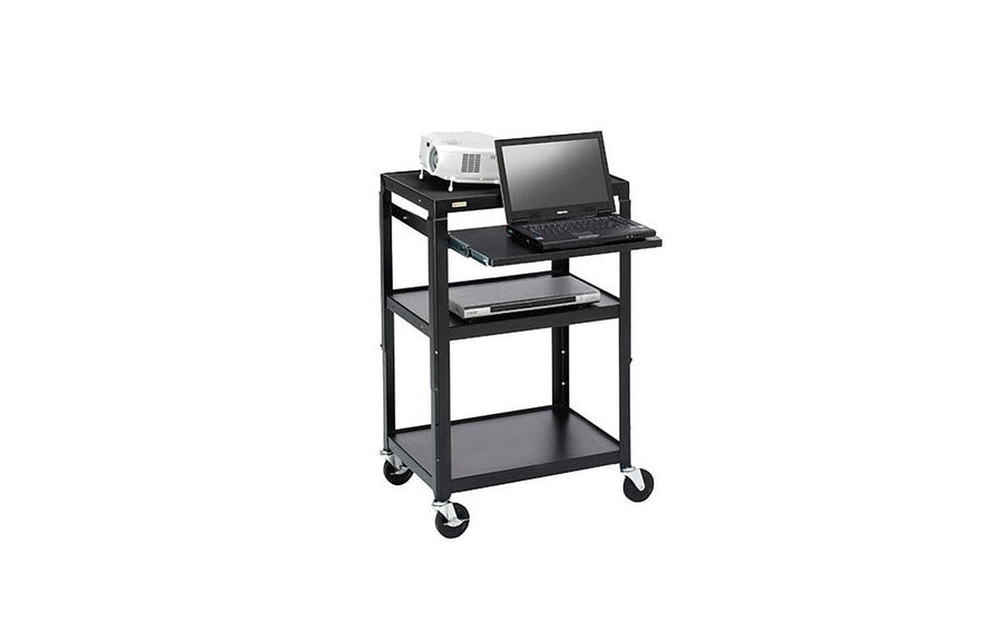 Bretford A2642NS Adjustable AV Cart With Pull-Out Notebook Shelf Black