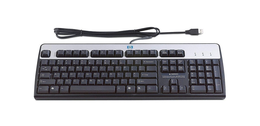 HP KU-0316 USB Wired Keyboard 104-Key Black and Silver 434821-001