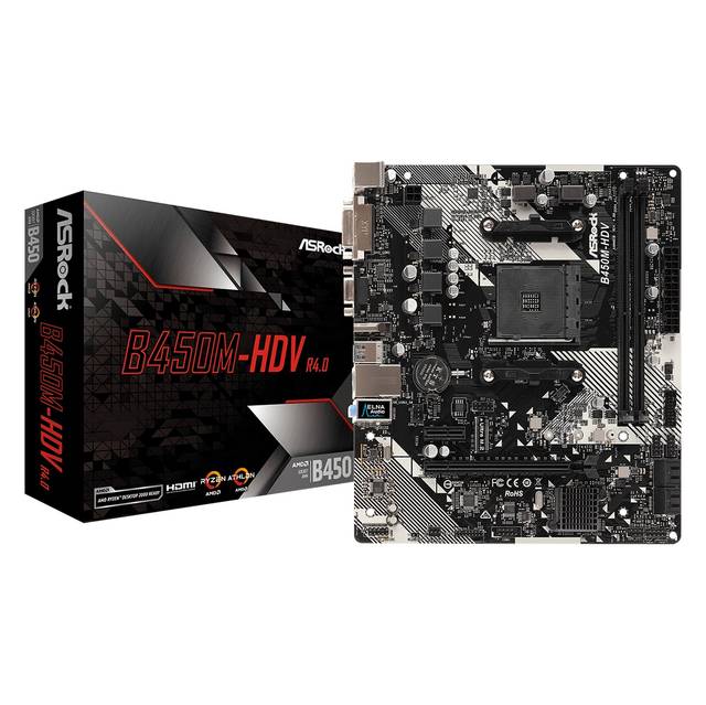 ASRock B450M-HDV R4.0 Socket AM4/ AMD Promontory B450/ DDR4/ SATA3&USB3.1/ M.2/ A&GbE/ MicroATX Motherboard