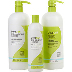 Curl No Poo Original Zero Lather Conditioning Cleanser 32 Oz & Curl One Condition Original Daily Cream Conditioner 12 Oz & 32 Oz