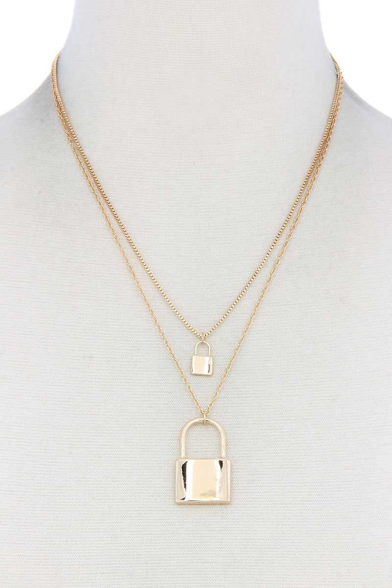 Sodajo Lock Charm Layered Necklace