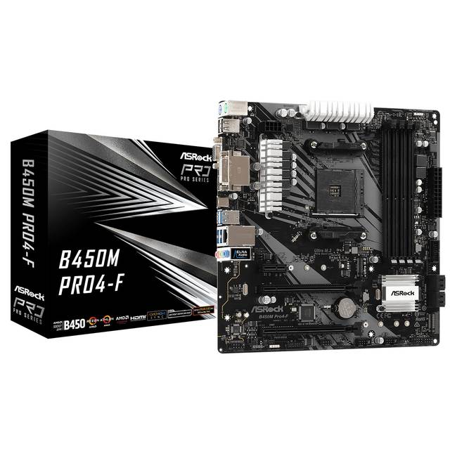 ASRock B450M PRO4-F Socket AM4/ AMD Promontory B450/ DDR4/ Quad CrossFireX/ SATA3&USB3.1/ M.2/ A&GbE/ MicroATX Motherboard