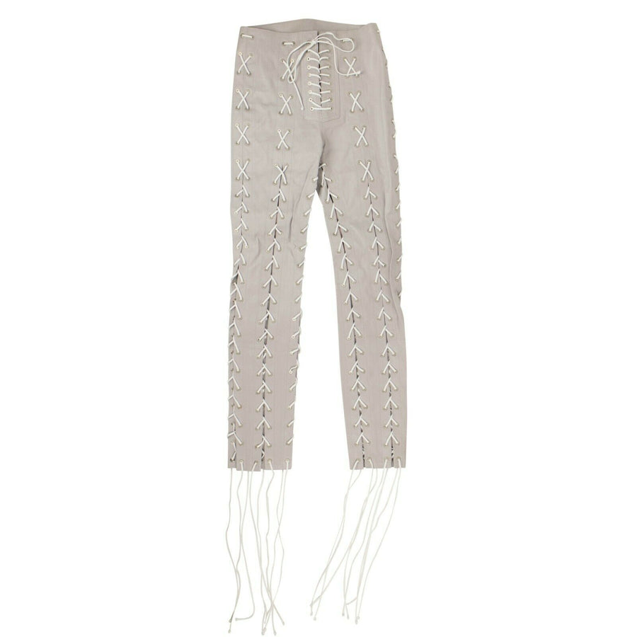 Leather Lace-Up Front Skinny Pants - Ice Gray