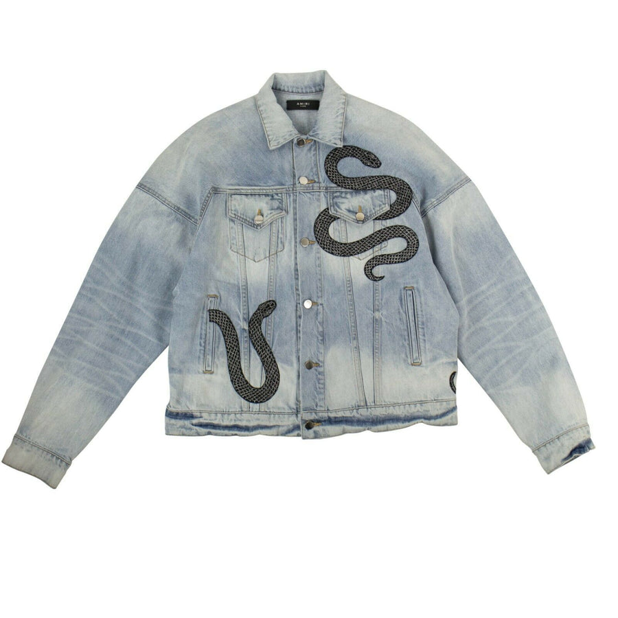 Snake Embellished Over-Sized Trucker Jacket - Denim