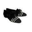 Velvet Logo Pearl And Bow Loafer Flats - Black