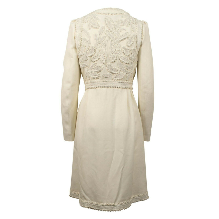 Wool Embroidered Trim Long Blazer Coat - Ivory