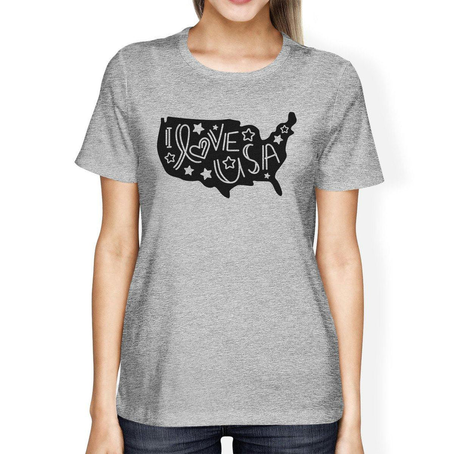 I Love USA Map Womens Grey Cute Design T-Shirt Gifts For Army Wives