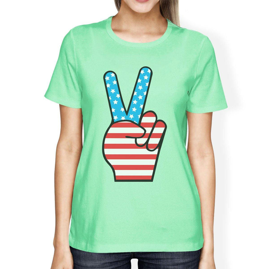 American Flag Unique Peace Sign Independence Day T Shirt For Women