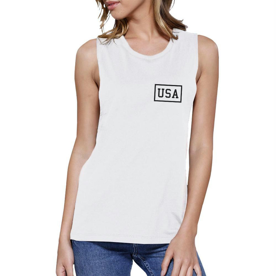 Mini USA Womens White Sleeveless Muscle Tanks For Independence Day