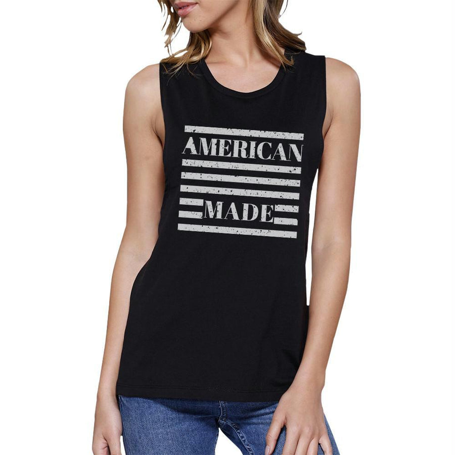 American Made Funny Womens Black Muscle Top For Independence Day