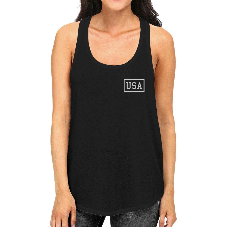 Mini USA Womens Black Graphic Tank Top Simple Design Workout Tee