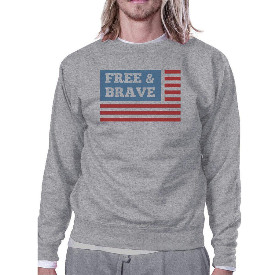 Free & Brave Us Flag Unisex Grey Sweatshirt Round Neck Pullover