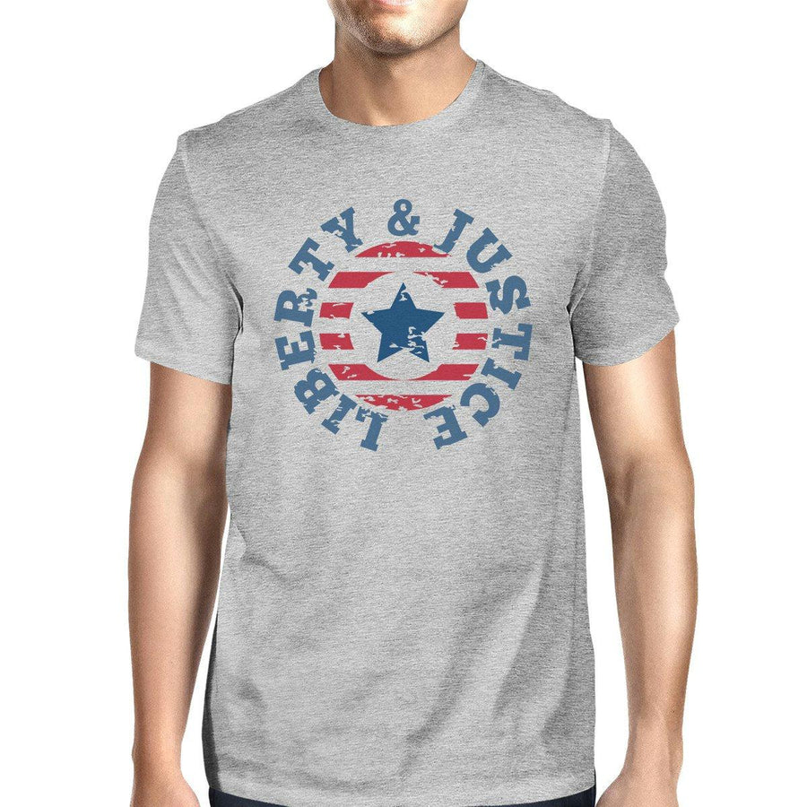 Liberty & Justice American Flag Shirt Mens Grey 4th Of July Tee