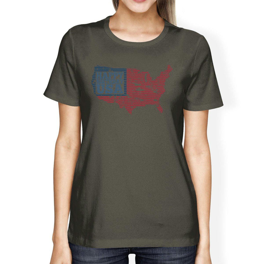 Happy Birthday USA American Flag Shirt Womens Gray Cotton T-Shirt