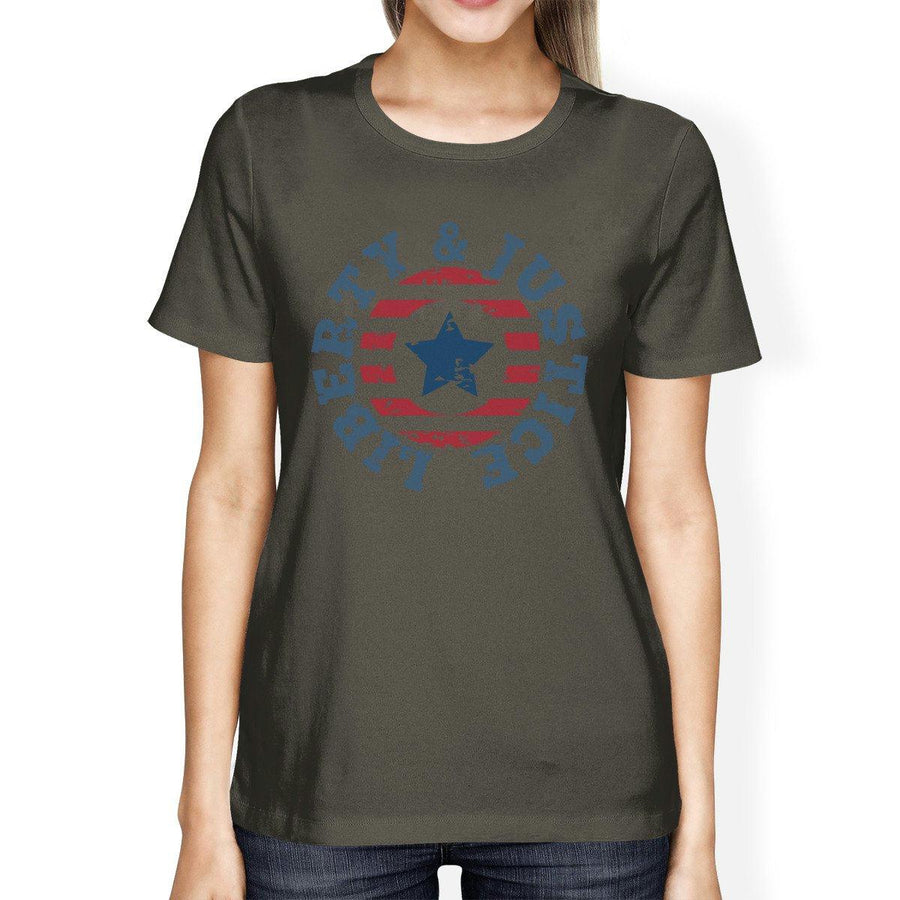 Liberty Justice American Flag Shirt Womens 4th Of July Tee Shirt