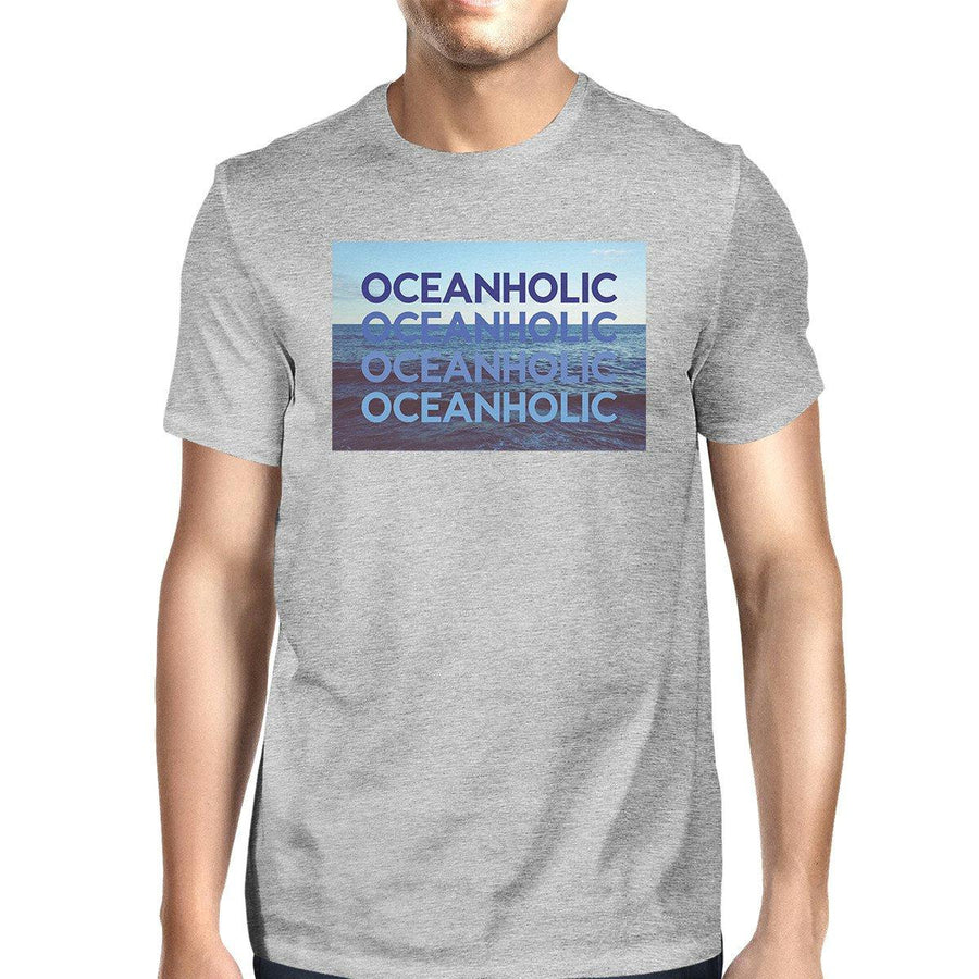 Oceanholic Mens Gray Graphic Tee Lightweight Tropical Design Tee