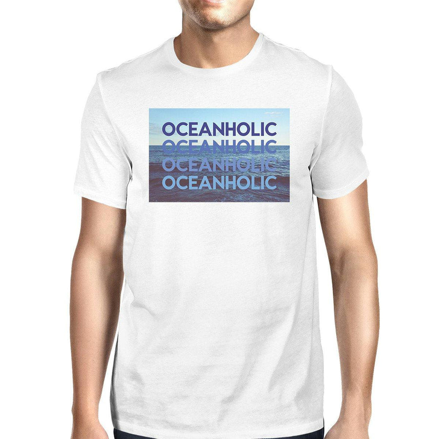 Oceanholic Mens White Graphic Tee Lightweight Tropical Design Tee