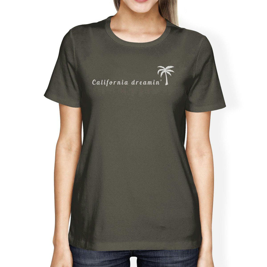 California Dreaming Womens Dark Gray Cute Palm Tree Design T-Shirt