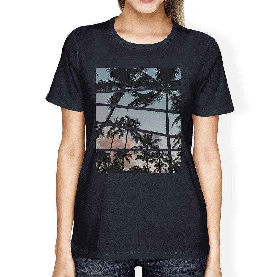 Palm Trees Photography Womens Short Sleeve Shirt Navy Crewneck