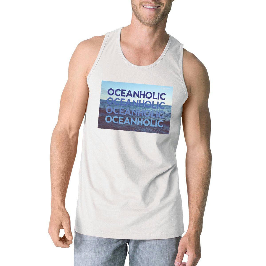 Oceanholic Mens White Graphic Tanks Lightweight Tropical Tank Top