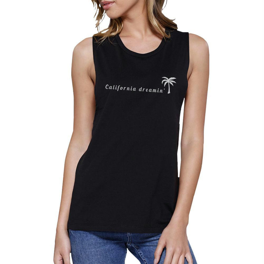 California Dreaming Womens Black Muscle Top Lightweight Summer Top